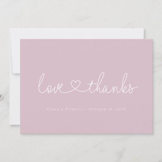 Carte De Remerciements Love and Thanks Minimal script heart photo pink (Devant)