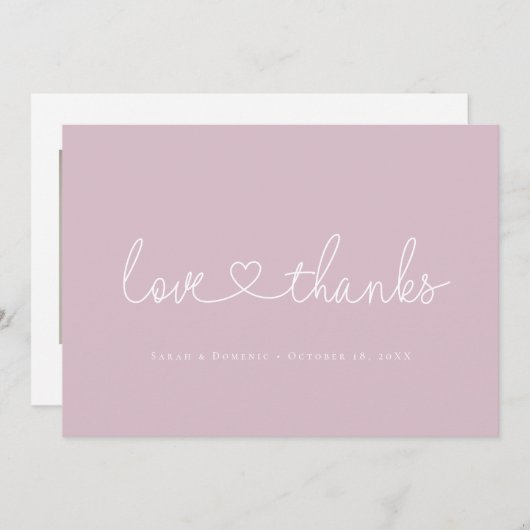 Carte De Remerciements Love and Thanks Minimal script heart photo pink (Devant / Derrière)