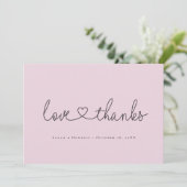Carte De Remerciements Love and Thanks Minimalist script heart photo pink (Debout devant)
