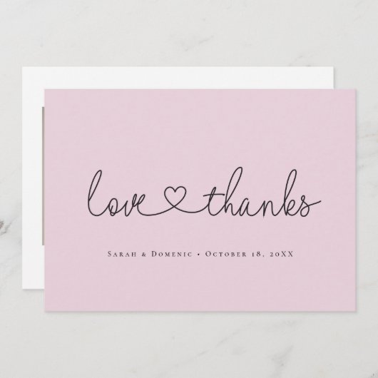 Carte De Remerciements Love and Thanks Minimalist script heart photo pink (Devant / Derrière)