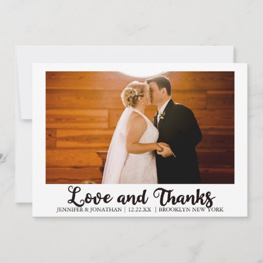 Carte De Remerciements Love and Thanks Photo Chic Cursive Script Mariage (Devant)