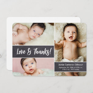 Carte De Remerciements Love and Thanks Photo Collage personnalisé Baby sh