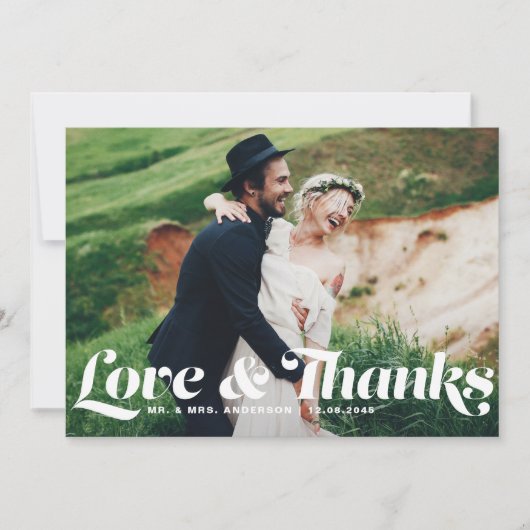 Carte De Remerciements Love and Thanks Retro Script Photo Mariage (Devant)