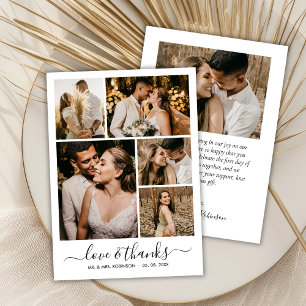 Carte De Remerciements Love and Thanks Script 6 Photo Collage Mariage