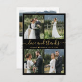 Carte De Remerciements Love and Thanks Script Black Gold Collage Mariage (Devant / Derrière)