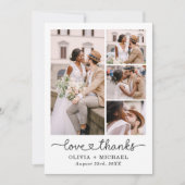 Carte De Remerciements Love and Thanks Script Five Photo Collage Mariage (Devant)