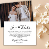 Carte De Remerciements Love and Thanks Script Heart Mariage Photo