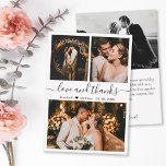 Carte De Remerciements Love and Thanks Script Mariage Photo<br><div class="desc">Elégant, minimaliste Main Lettré Carte de remerciements photo Mariage. Élégant modèle mariage avec trois photos sur le devant et une photo sur le dos. Avec le texte "Amour et merci" dans une tourbillonnant police de script de typographie en noir sur arrière - plan blanc. Personnalisez le nom personnalisé et le...</div>