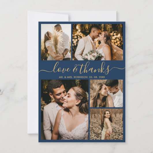 Carte De Remerciements Love and Thanks Script Marine Photo Collage Mariag (Devant)