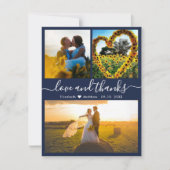 Carte De Remerciements Love and Thanks Script Navy Mariage Photo (Devant)