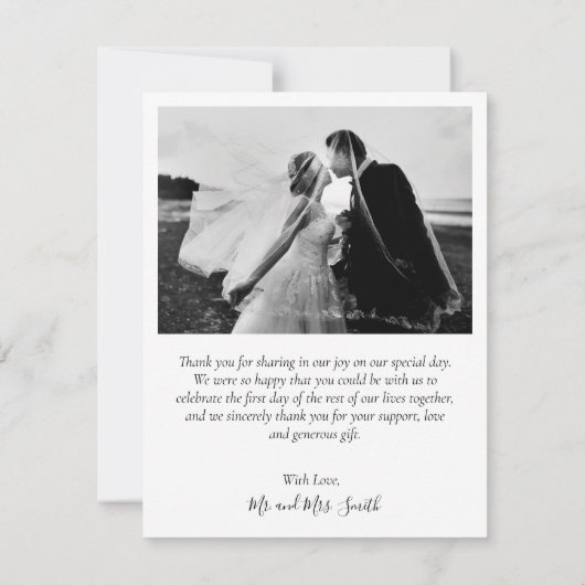 Carte De Remerciements Love and Thanks Script Navy Mariage Photo (Dos)
