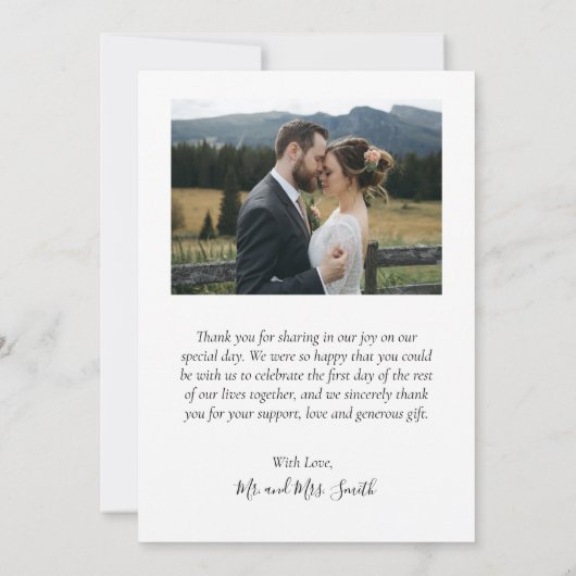 Carte De Remerciements Love and Thanks Script Photo Collage Mariage (Dos)
