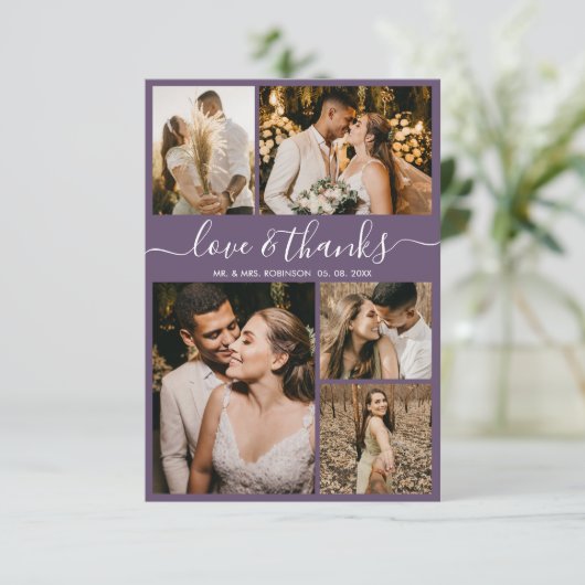 Carte De Remerciements Love and Thanks Script Purple 5 Mariage photo (Debout devant)
