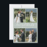 Carte De Remerciements Love and Thanks Script Sage Green Collage Mariage<br><div class="desc">Elégant, minimaliste sauge vert et blanc écrit à la main collage photo personnalisées carte de remerciements mariage. Élégant modèle mariage avec quatre (4) photos à l'avant et une (1) photo à l'arrière. Avec le texte "Amour et merci" dans une tourbillonnant typographie lettrée swash tail script de police en couleur blanche...</div>
