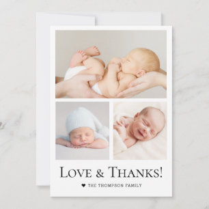 Carte De Remerciements Love and Thanks Typographie Grille photo Baby Boy