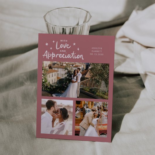 Carte De Remerciements Love Appreciation Wedding Multi Photo Pink