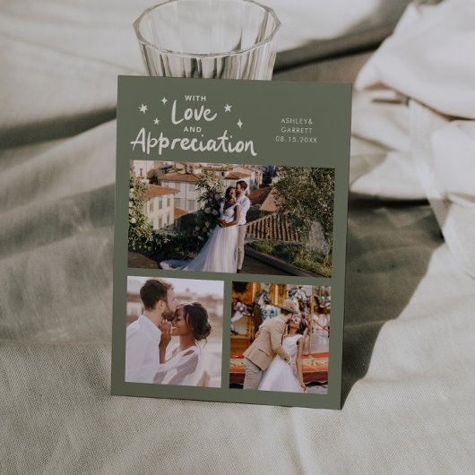 Carte De Remerciements Love Appreciation Wedding Multi Photo Sage Green
