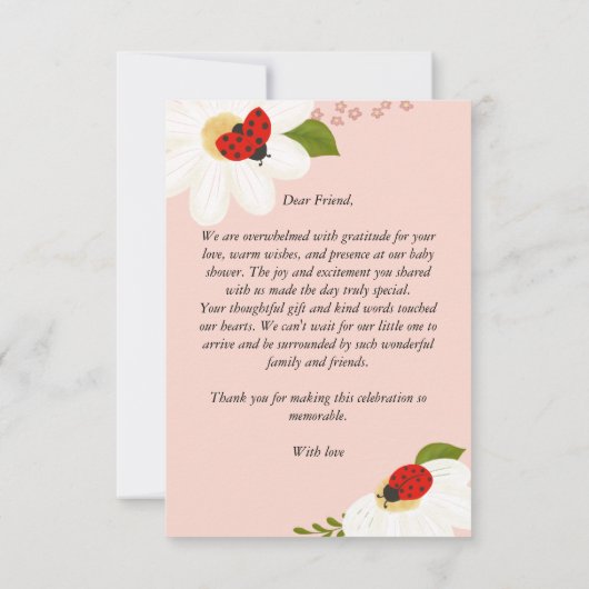 Carte De Remerciements Love bug daisers mignon baby shower ladybug (Dos)