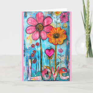 Carte De Remerciements *~**~ LOVE Doodle Art coloré Fleur Whimsical