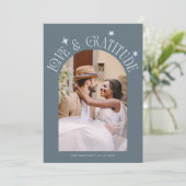 Carte De Remerciements Love & Gratitude Minimal Wedding Photo Slate Blue (Debout devant)