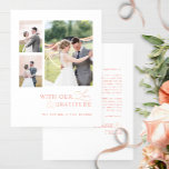 Carte De Remerciements Love & Gratitude Photo Blush Peach Mariage<br><div class="desc">Merci à vos invités avec cet élégant et moderne collage mariage carte de remerciements trois photos! Un design épuré et simple, rose vif et pêche avec l'expression "avec notre amour et notre gratitude" dans un mélange de typographie moderne bloc et de calligraphie manuscrite moderne. Retournez avec la zone pour votre...</div>