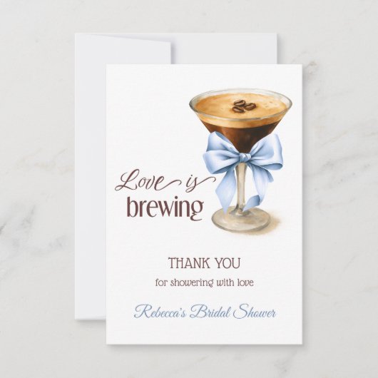 Carte De Remerciements Love is Brewing Blue Bow Coffee Bridal Shower (Devant)