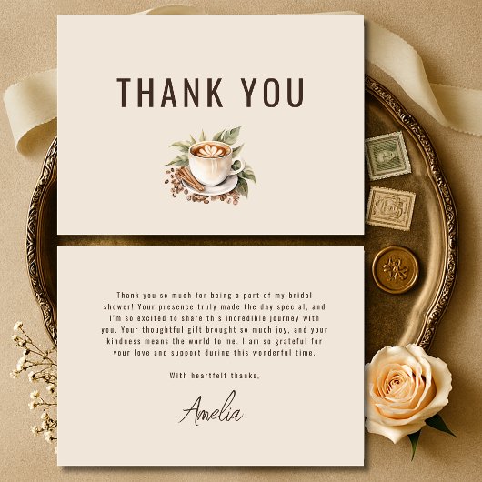 Carte De Remerciements Love is Brewing Boho Coffee Bridal Shower