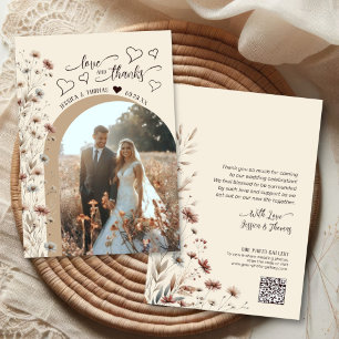 Carte De Remerciements Love Thanks Boho Fleurs sauvages Photo QR Code Mar