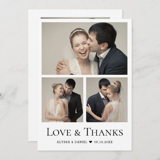 Carte De Remerciements Love & Thanks Heart Modern Mariage Photo Collage (Devant / Derrière)