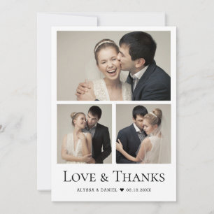 Carte De Remerciements Love & Thanks Heart Modern Mariage Photo Collage