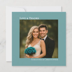 Carte De Remerciements Love & Thanks Minimaliste Photo de Mariage Carré S