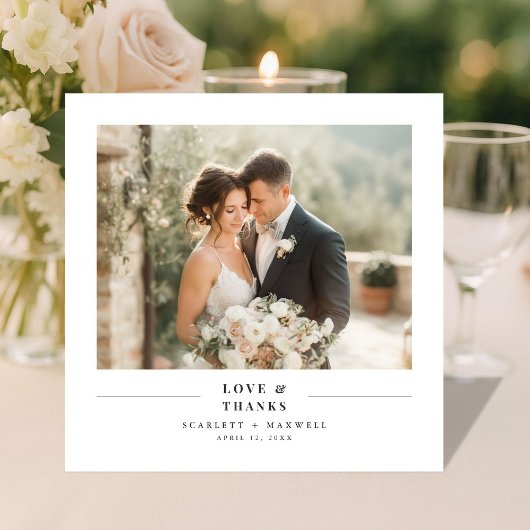 Carte De Remerciements Love & Thanks Simple Modern Wedding Photo Square