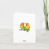 Carte De Remerciements Lovebirds Cartoon vert Jaune Inséparables Mariage (Dos)