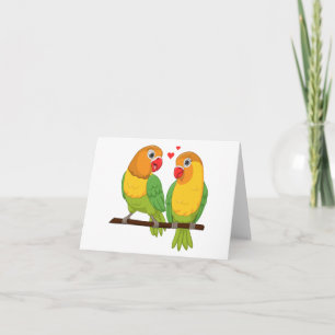 Carte De Remerciements Lovebirds Cartoon vert Jaune Inséparables Mariage