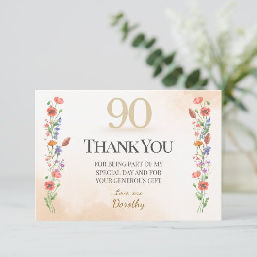 Carte De Remerciements Lovely 90th Birthday – Wildflower Design (Debout devant)