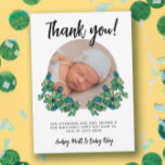 Carte De Remerciements Lucky Blue Clovers Photo Boy Baby shower<br><div class="desc">Baby shower garçon à thème bleu quatre feuilles personnalisé avec une photo de votre nouveau-né pour remercier les invités qui sont venus à votre baby shower de charme porte-bonheur avec la photo de votre bébé encadrée par des illustrations dessinées à la main de quatre trèfles et fleurs de trèfle bleu....</div>