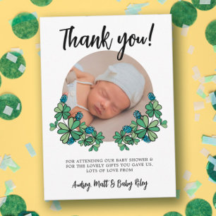 Carte De Remerciements Lucky Blue Clovers Photo Boy Baby shower