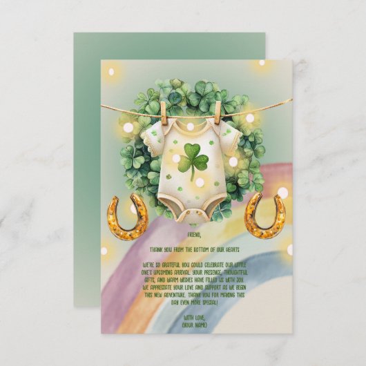 Carte De Remerciements Lucky Charm Shamrock et Baby shower Rainbow (Devant / Derrière)