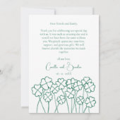 Carte De Remerciements Lucky Clover Emerald Green Chic Mariage moderne (Dos)