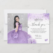 Carte De Remerciements Lumière violet et argent Quinceañera Photo Anniver (Devant)
