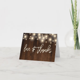Carte De Remerciements Lumières à cordes de bois Brown rustique