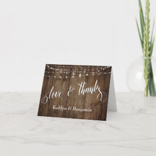 Carte De Remerciements Lumières Blanches en Bois Rustique Amour & Remerci
