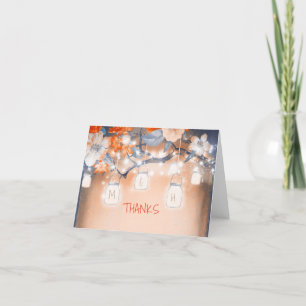 Carte De Remerciements Lumières d'arbre floral en pots de maçon rustiques