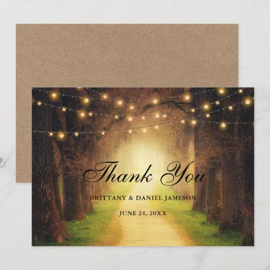 Carte De Remerciements Lumières de chaîne de chemin forestier rustique Kr (Devant / Derrière)