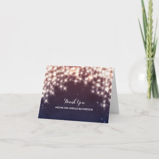 Carte De Remerciements Lumières de Chaîne de Mariage Remerciements Navy (Devant)