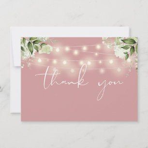 Carte De Remerciements Lumières de chaîne de verdure florale rose poussié