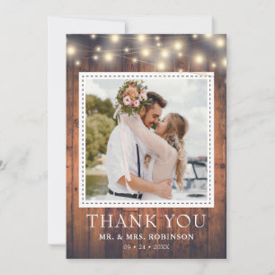 Carte De Remerciements Lumières de Chaîne en Bois Rustique Mariage Photo