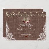 Carte De Remerciements Lumières de chaîne en toile de jute rustique avec  (Devant / Derrière)