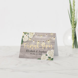 Carte De Remerciements Lumières de chaîne florales en bois rustique de re