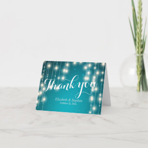 Carte De Remerciements Lumières de Chaîne Turquoise Élégantes Mariage Mer